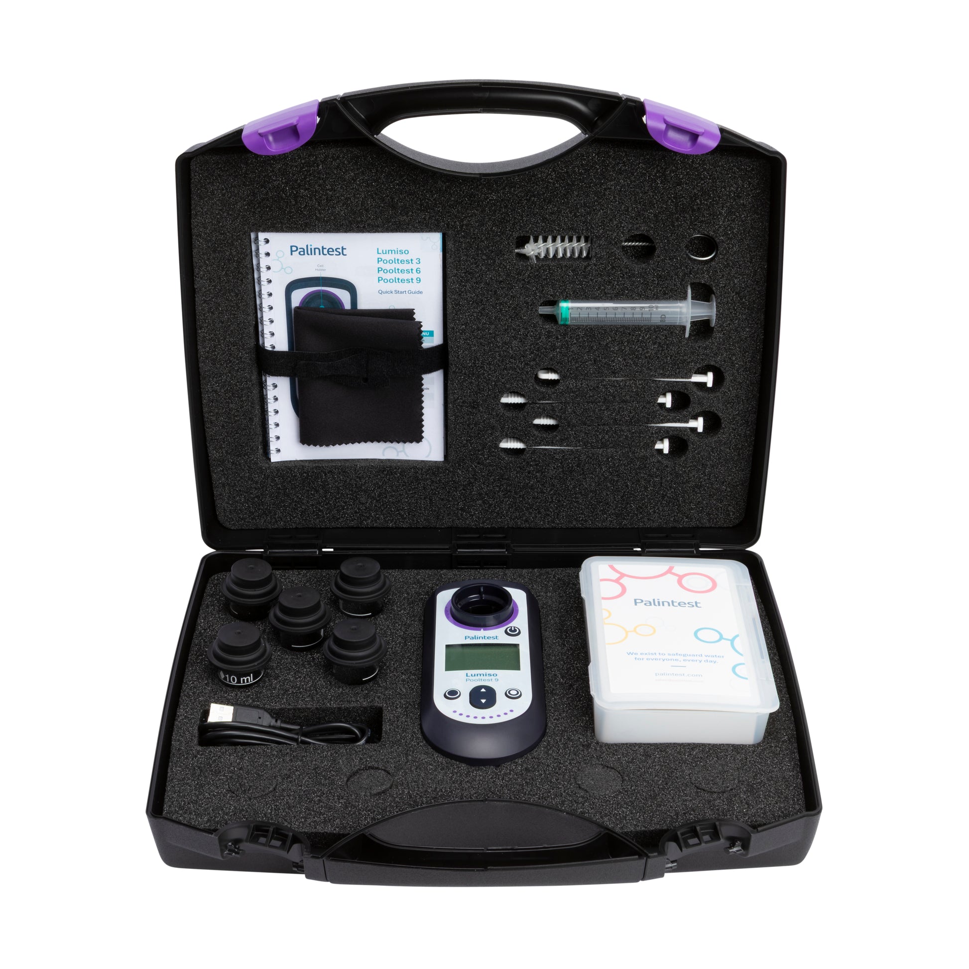 Lumiso Pooltest 9 complete test kit by Palintest including photometer, sample cells, and accessories – available from DaleSauna Consumables