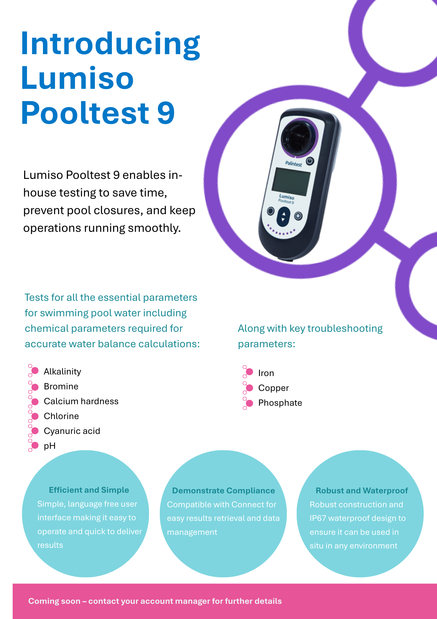 Introducing Lumiso Pooltest 9 by Palintest – professional pool water tester measuring chlorine, pH, alkalinity, hardness, and metals
